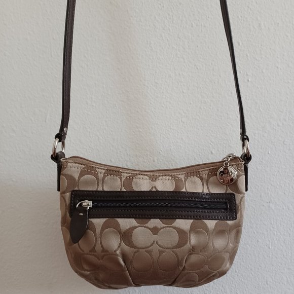Coach Brown Signature C Canvas and Patent Leather Crossbody Shoulder Bag - Picture 1 of 8